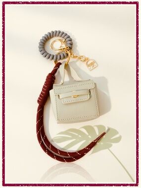 🎒🆕🎒Mini Gray Bag Charm Keychain with Gold Hardware